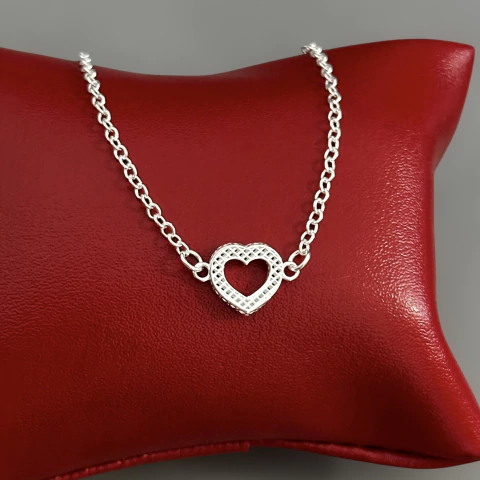 Pulseira coração 3D 9.4 mm. Prata Legítima