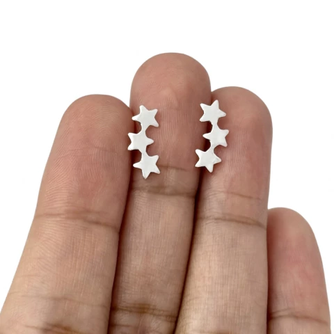 Brinco ear cuff 3 estrelas 13.6 mm. Prata Legítima