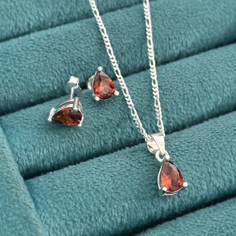 Colar 45 cm. e brinco gota - Prata Legítima