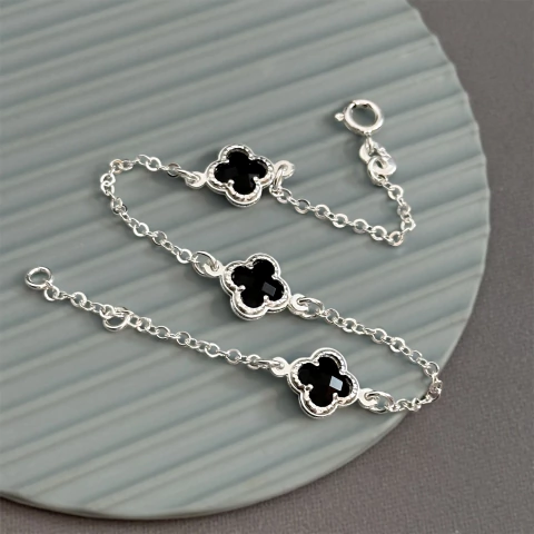 Pulseira 3 trevos 9.75 mm. Prata Legítima