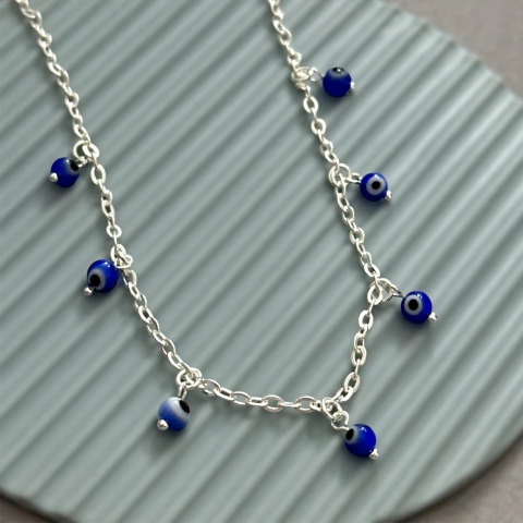 Colar choker 7 olhos 40 cm. Prata Legítima