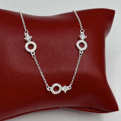 Pulseira 3 círculos cravejados - Prata Legítima