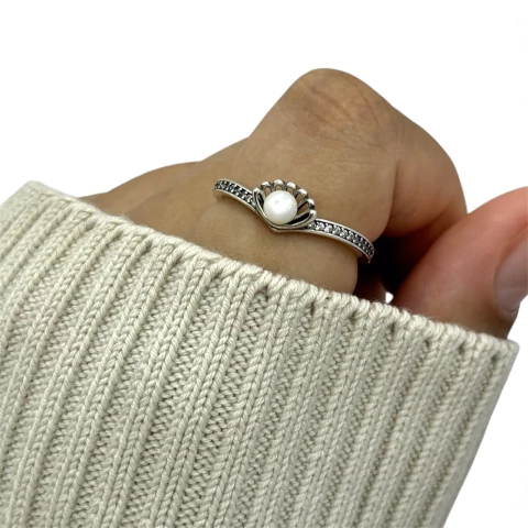 Anel envelhecido c/ pedras Ariel - Prata Legítima