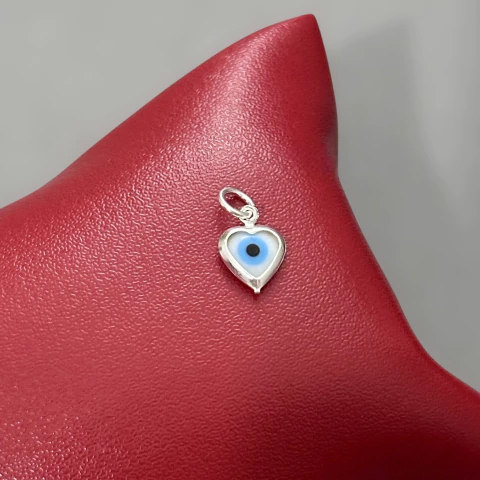 Pingente coração olho branco - Prata Legítima
