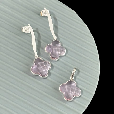 Brinco 35 mm. e pingente 22.5 mm. trevo - Prata Legítima - comprar online