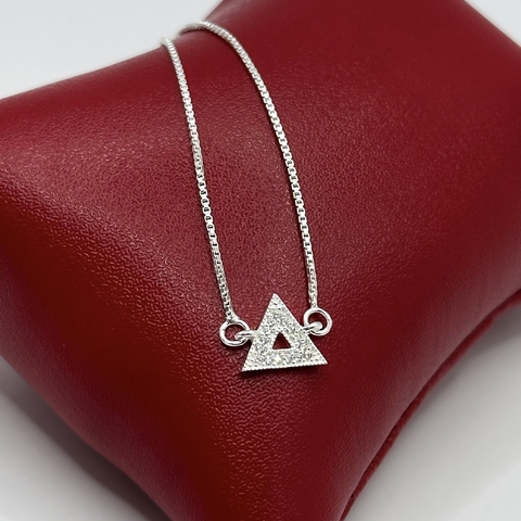 Pulseira triângulo cor cristal regulável - Prata Legítima