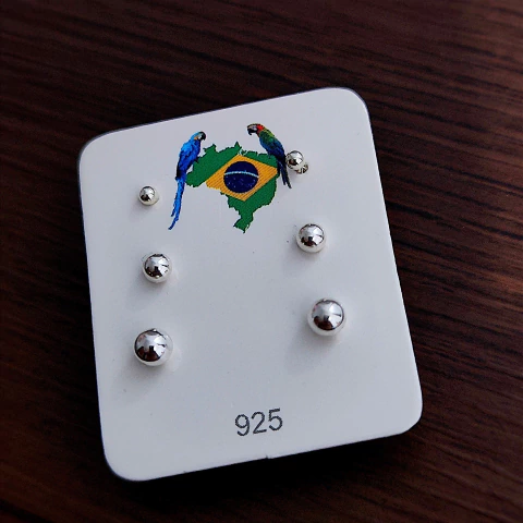 Trio brincos bolinhas - Prata Legítima