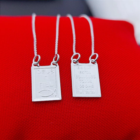 Escapulário 60 cm. Deus é fiel - Prata Legítima