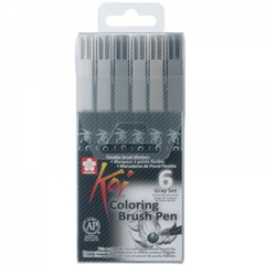 Caneta Brush Pen Sakura 06 Cores Tons de Cinza