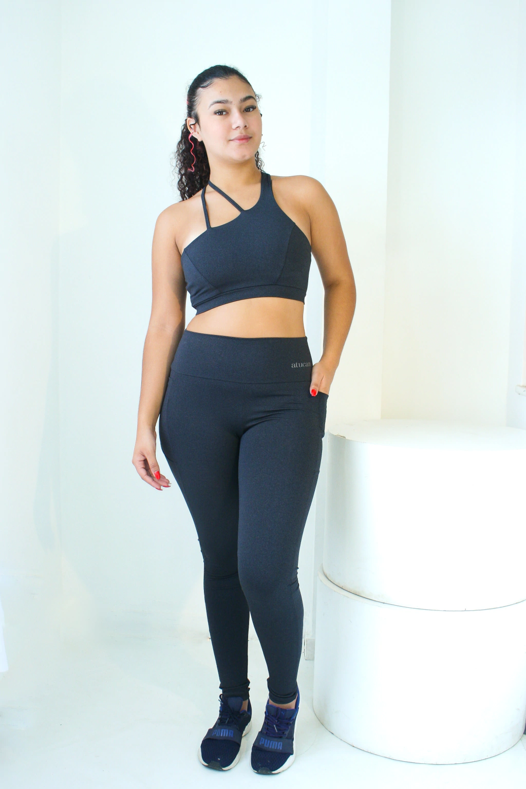 Calça Legging Bolso Cinza Escuro