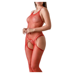Catsuit de red con portaligas rojo - comprar online