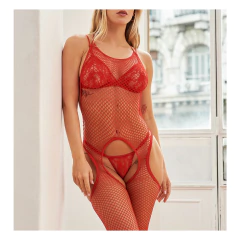 Catsuit de red con portaligas rojo - Bangover Sex Shop en Cordoba juguetes sexuales