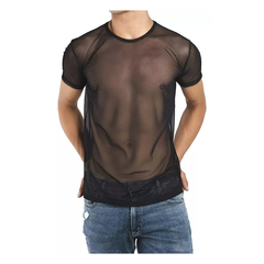 Remera con transparencia de tul para hombre negra - comprar online