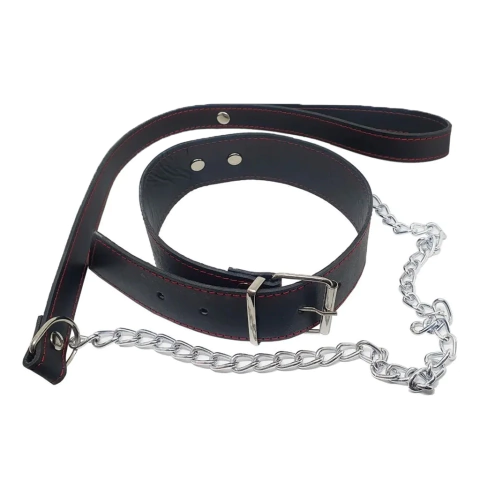 Collar de cuero con correa de metal - comprar online