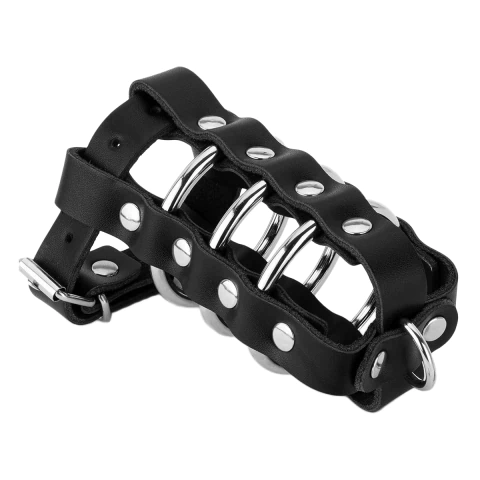 Jaula castidad de cuero 3 anillos 4cm