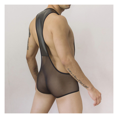 Body con transparencia y tiras negro - comprar online