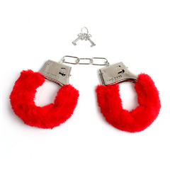 Esposas ajustables de metal con peluche rojo y llaves
