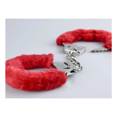 Esposas ajustables de metal con peluche rojo y llaves en internet