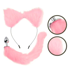 Plug con cola y orejitas rosa talle S - Bangover Sex Shop en Cordoba juguetes sexuales