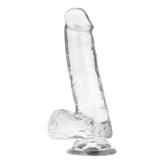 Dildo transparente chico realista con testículos - Bangover Sex Shop en Cordoba juguetes sexuales