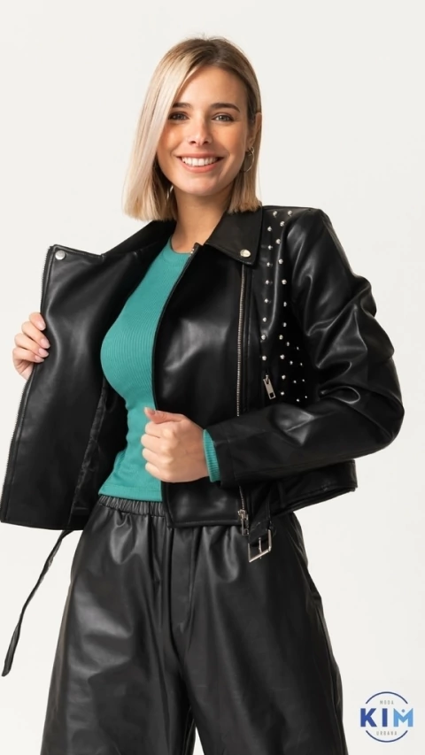 Campera Eco Cuero Tacha Con Cinto - comprar online