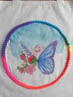 Ecobag Serie Aquarela e bordado - PRIMAVERA - - Rezofolha