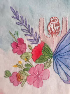 Ecobag Serie Aquarela e bordado - PRIMAVERA - - comprar online