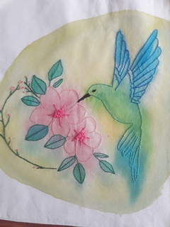Ecobag Serie Aquarela e bordado- COLIBRI - - comprar online