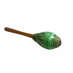 Maracá oval verde folha cabo de madeira - comprar online