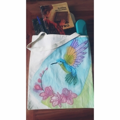 Ecobag Serie Aquarela e bordado -BEIJA FLOR- - loja online