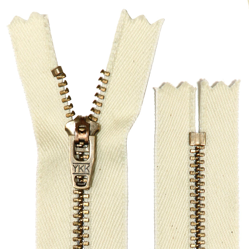 Zíper de metal 045 fixo ouro velho p/ tingir YKK YGRKBC 459 CJ c/ 1 un