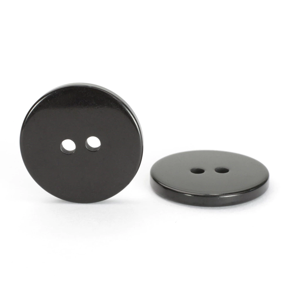 Botão de casear preto 14 mm Corozita 1020/22 com dois furos, kit com 144 unidades.