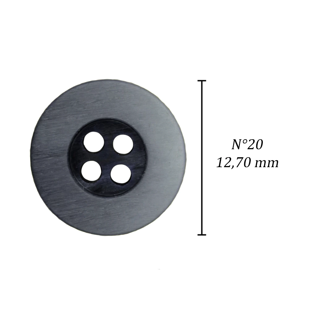 Botão de casear preto Corozita tamanho 20, com 13 mm de diâmetro e quatro furos, indicado para costura.