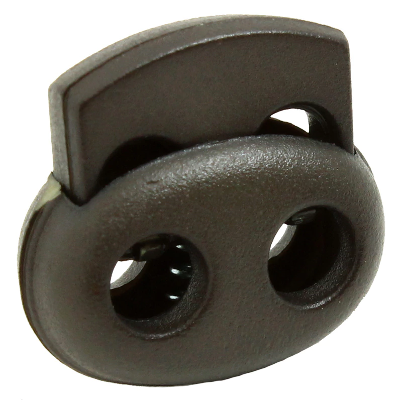 Ajustador mini de plástico com dois furos na cor preta, modelo Naigell 270, utilizado para cordões, aviamentos decorativos, embalagem com 100 unidades.