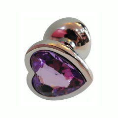 Butt Plug Anal Metálico Grande Con Gema De Corazón Lila - comprar en línea