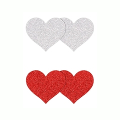Parches De Pezón Corazón - Pretty Pasties Glitter Hearts Red Silver