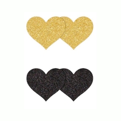 Parches De Pezón Corazón - Pretty Pasties Glitter Hearts Gold Black