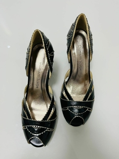 Picotes preto com prata velho salto 8 bloco - comprar online