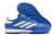 Chuteira adidas Society Copa Pure.3 TF na cor azul, com detalhes em branco e rosa, ideal para jogos de futebol society.