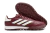 Chuteira adidas Society Copa Pure.3 TF na cor vinho com detalhes em branco e amarelo, ideal para jogos de futebol society.