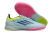 Chuteira Futsal Adidas F50 PRO IC com design moderno, solado em cores vibrantes e detalhes em azul e amarelo.