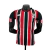 Camisa masculina do São Paulo FC, modelo 24/25, fabricada pela New Balance, com listras verticais em vermelho e preto.