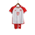 Camisa e short do Bayern Munchen para crianças, na cor vermelha e branca, modelo da temporada 2023/2024.