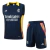 Conjunto de treino do Real Madrid com camisa sem manga azul e short azul, fabricado pela Adidas para a temporada 2024/2025.