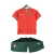 Camisa e short infantil da Seleção de Portugal, modelo 2025/2026, na cor vermelha com detalhes em verde.
