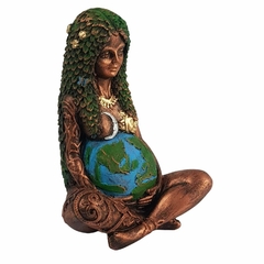 Estátua Gaia Mãe Terra Cabelos Longos Vestida Folhas & Flores, Sol & Lua 10593 - Loja Mana Omॐ