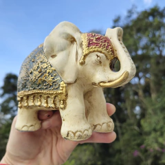 Decoração Estátua Estatueta Elefante Bolinha Manto Duplo 14cm 75743