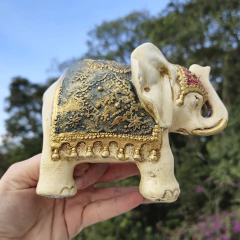 Decoração Estátua Estatueta Elefante Bolinha Manto Duplo 14cm 75743 - Loja Mana Omॐ