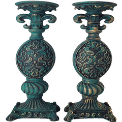 Castiçal Ornamental Flor De Liz Par Verde 22320 - Loja Mana Omॐ