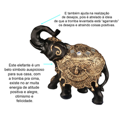 Elefante Indiano Da Sorte M Preto Manto Dourado 14020 - Loja Mana Omॐ